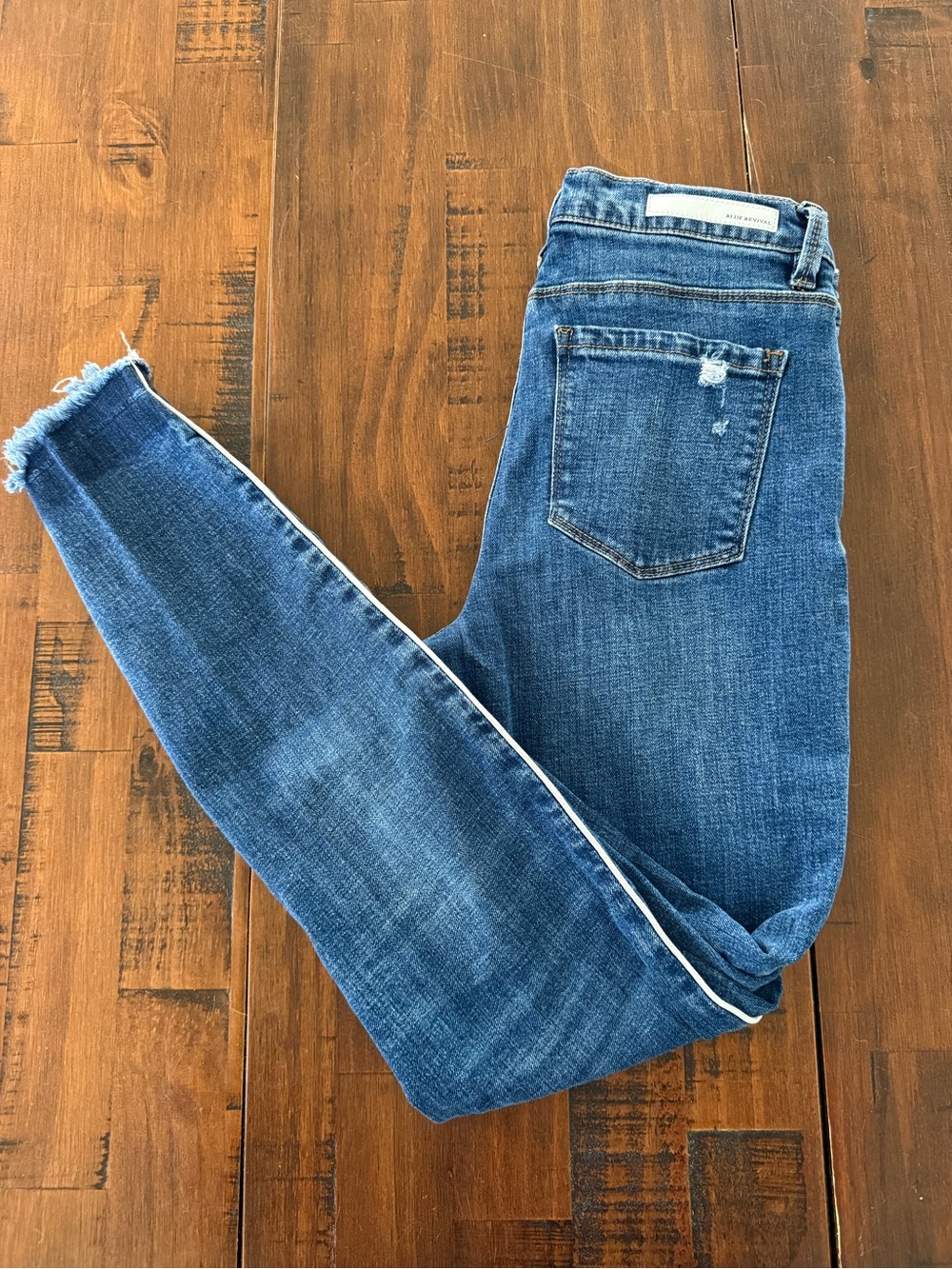 Blue Revival Skinny Jeans White Side Stripe Raw Hem - Picture 3 of 4